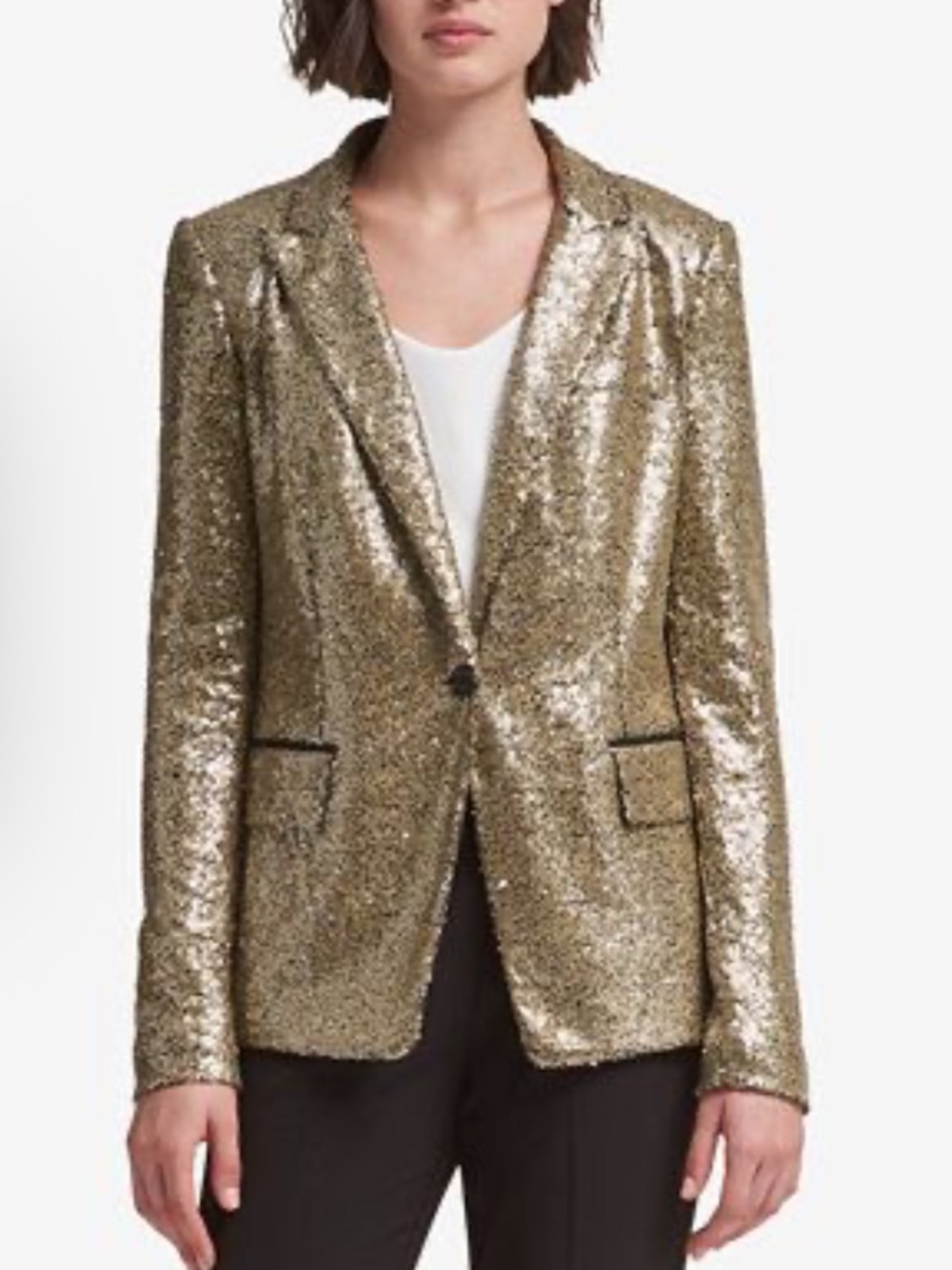 DKNY Gold Sequin Tailored Blazer